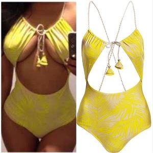 H&M Palm Print Monkini One Piece Swimsuit